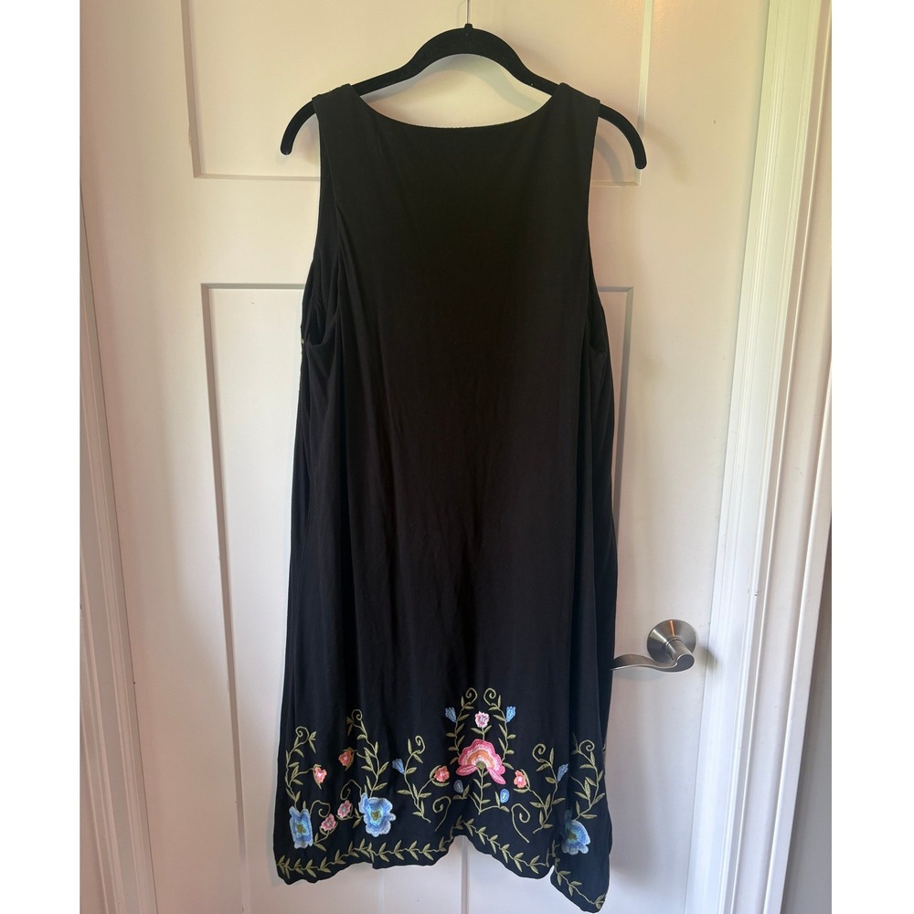 J. Jill Womens Black Floral Embroidered Size Large Sleeveless Knit Boho Dress - Picture 3 of 5